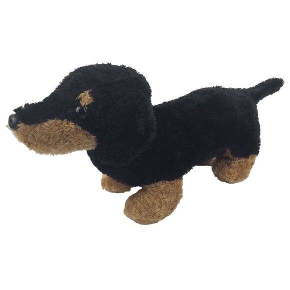 Aurora 12" Daschund Plush Black and Brown Tan Dog Stuffed Animal Toy - Picture 1 of 10